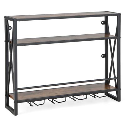 Wijnrek met 3 Niveaus Houten Flessenrek met Metalen Frame met 4 Rijen Wijnglazenhouder Ideaal voor Thuis Bar Keuken Restaurant