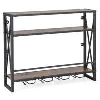 Wijnrek met 3 Niveaus Houten Flessenrek met Metalen Frame met 4 Rijen Wijnglazenhouder Ideaal voor Thuis Bar Keuken Restaurant