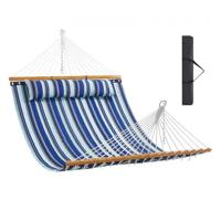 VEVOR hangmat 12ft dubbele hangmat met hardhouten spreidstokken, gewatteerde hangmat voor 2 personen met afneembaar kussen en kettingen voor kamperen, terras, strand, 218 kg laadvermogen