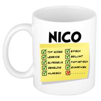 Naam mok Nico - wit - top gozer - keramiek - 300 ml - cadeau collega beker