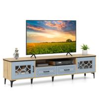 TV-Meubel in Boerderijstijl voor TV's tot 80" 180,5 cm TV-Kast met 2 Lades 2 Kastjes Opbergvak TV-Standaard met 7 Verhoogde Metalen Poten