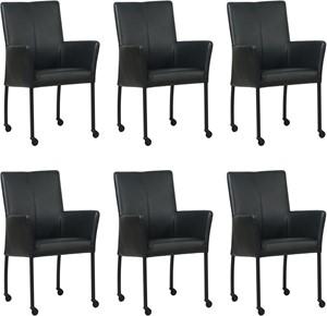 Zwarte leren moderne eetkamerstoel Comfort - Granada leer Black (zwart leer)