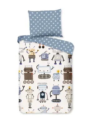 Good Morning Ledikant babydekbedovertrek "robots" - Multi - (100x135 cm) - Katoen