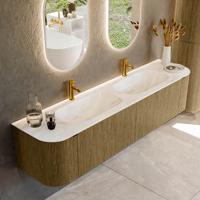 Badmeubel Mondiaz Kurve-Dlux | 190 cm cm | Meubelkleur Dusk | Wastafelkleur Ostra | Solid surface | Wasbak beiden zijden spoelbak | 2 kraangaten