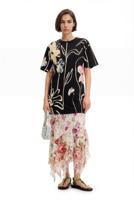 Kort jurkje met geïllustreerde bloemen - BLACK - XL