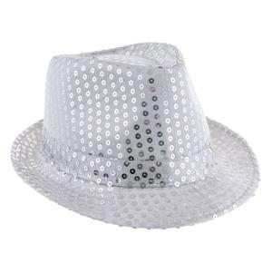 Carnaval verkleed hoedje - Trilby - zilver - glitter pailletten - heren/dames - Carnaval