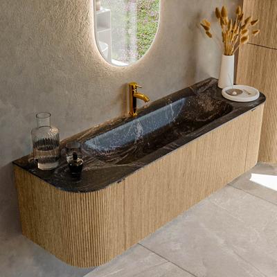 Badmeubel Mondiaz Kurve-Dlux | 150 cm | Meubelkleur Oak | Wastafelkleur Lava | Solid surface | Midden spoelbak | 1 kraangat