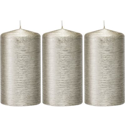 3x Zilveren cilinderkaarsen/stompkaarsen 7 x 13 cm 25 branduren