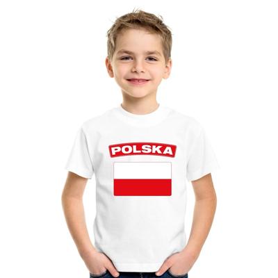 Supporters kleding - t-shirt van vlag Polen - wit - voor kinderen - korte mouwen - sport