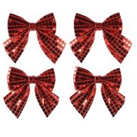 Kerstornamenten strikken - 4x - rode pailletten - 12 x 13 cm - kerstboomstrikjes