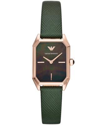 Emporio Armani groen lederen dameshorloge met twee wijzers AR11149
