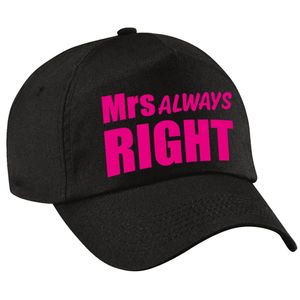 Zwarte feestpet / cap Mrs Always right met roze tekst dames   -