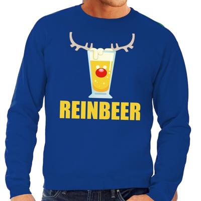 Foute kersttrui - sweater - bierglas Reinbeer - blauw - voor heren - Kersttruien