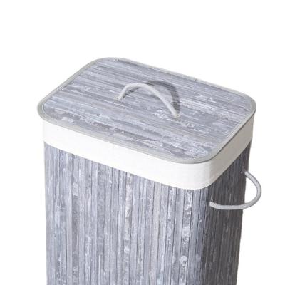 Homestyle Pro rechthoekige bamboe wasmand 40x30x60 cm grijs/wit