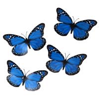 Gerimport Decoratie / hobby vlinders - 4x stuks - blauw - op clip - 12 x 6 cm - knutselen - kunststo