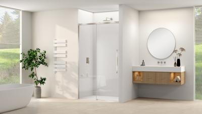 Schuifdeur Van Rijn Products ST09 Aan Vast Deel 180x200 cm 8 mm Helder Glas Softclose Incl. Beslag en Greep Geborsteld RVS