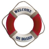 Gerkimex Reddingsboei - Welcome on board - 35 cm - rood/wit - kunststof - maritiem thema decoratie
