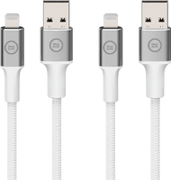 BlueBuilt Usb A naar Lightning Kabel 1,5m Nylon Wit Duo Pack - thumbnail