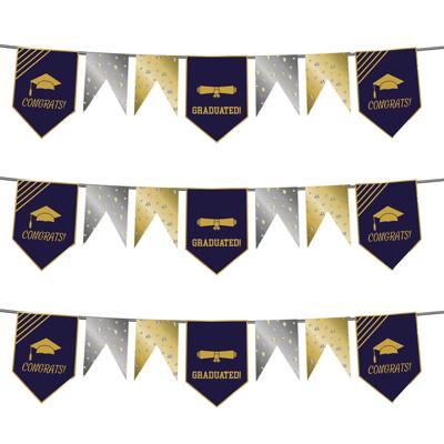 Folat Vlaggenlijn geslaagd - 3x - 6 meter - goud/zilver - papier - diploma examenfeest