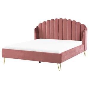 Beliani - AMBILLOU - Tweepersoonsbed - Roze - 180 x 200 cm - Fluweel