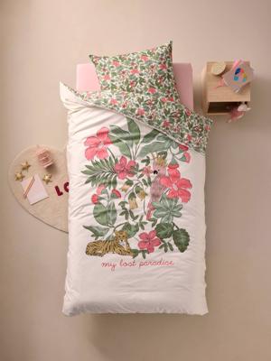 Dekbedovertrekset + kussensloop kind TROPICAL, met gerecycled katoen meerkleurig