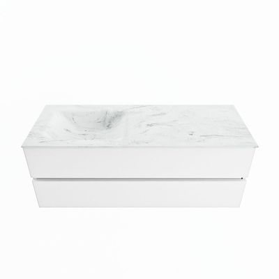 MONDIAZ VICA-DLUX 130cm badmeubel onderkast Talc 2 lades. Inbouw wastafel CLOUD links 1 kraangat, kleur Opalo.