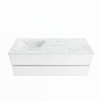 MONDIAZ VICA-DLUX 130cm badmeubel onderkast Talc 2 lades. Inbouw wastafel CLOUD links 1 kraangat, kleur Opalo.