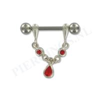 Tepelpiercing zilveren hanger rood druppel Tepelpiercing zilveren hanger rood druppel