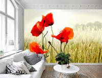 Vlies fotobehang Veldbloemen in graanveld - thumbnail