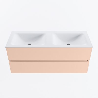 MONDIAZ VICA 120cm badmeubel onderkast Rosee 2 lades. Wastafel CLOUD dubbel 2 kraangaten, kleur Talc.