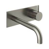 Inbouw Wastafelkraan Met Achterplaat Hotbath Cobber 18cm Gebogen Uitloop 1-Hendel Geborsteld Nikkel
