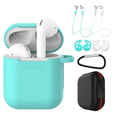 7 STKS draadloze koptelefoon schokbestendig silicone beschermhoes voor Apple AirPods 1/2 (wit + groen)