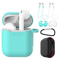 7 STKS draadloze koptelefoon schokbestendig silicone beschermhoes voor Apple AirPods 1/2 (wit + groen)