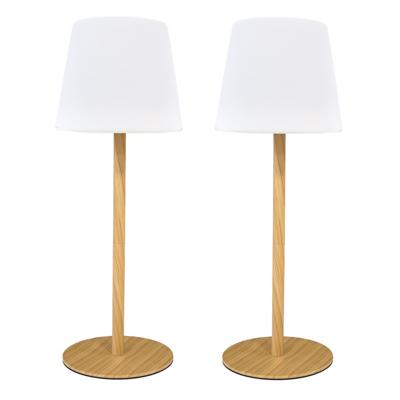 Oplaadbare LED tafellamp - 2x - houteffect - 40 cm - buiten en binnen