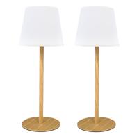 Oplaadbare LED tafellamp - 2x - houteffect - 40 cm - buiten en binnen Oplaadbare LED tafellamp - 2x - houteffect - 40 cm - buiten en binnen