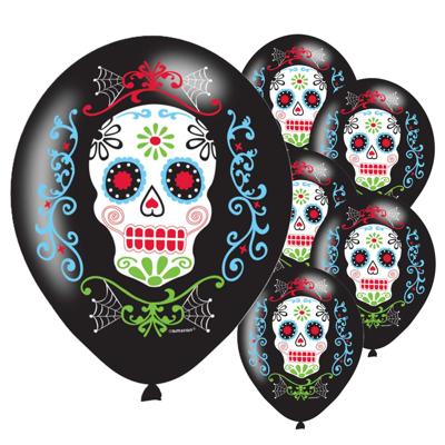 Ballonnen Halloween - 6x stuks - day of the dead - 27 cm - horror - halloweenfeestje