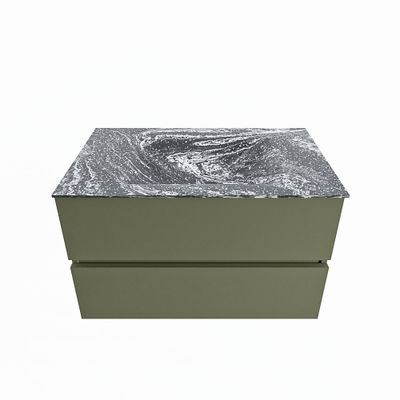 MONDIAZ VICA-DLUX 80cm badmeubel onderkast Army 2 lades. Inbouw wastafel CLOUD midden zonder kraangat, kleur Lava.
