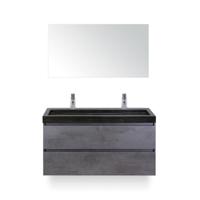 Maxx XL Badmeubelset 120 cm - Beton Antraciet - Wastafel Lucca Enkel 2 kraangaten - met Spiegel