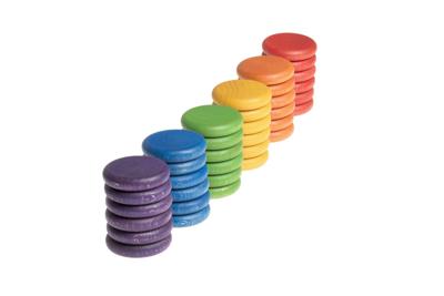 Grapat Houten Munten -36 Stuks (6 kleuren)