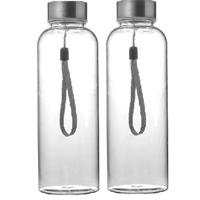 2x drinkfles waterfles - 500 ml - transparant - bpa-vrij - bidon - rvs dop