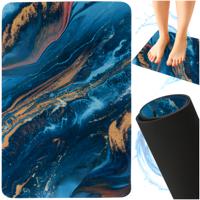 Ruhhy Badmat marmer - blauw - antislip - 80 x 50 cm - badkamer - douchemat - absorberend