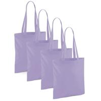 Draagtasje met hengsels - 4x - lila paars - 42 x 38 cm - katoen - 10 liter - boodschappen - gymtas - thumbnail