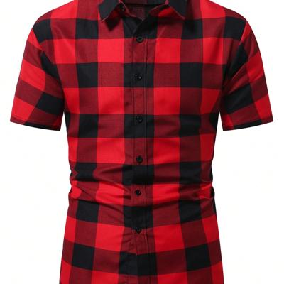 Bon&Bon Men's Gingham Plaid Short Sleeve Shirt - Urban Casual Style Multicolor-2 / XL