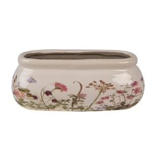 Clayre & Eef Bloempot 18x8x7 cm Roze Beige Keramiek Ovaal Bloemen