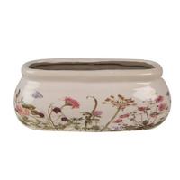 Clayre & Eef Bloempot 18x8x7 cm Roze Beige Keramiek Ovaal Bloemen