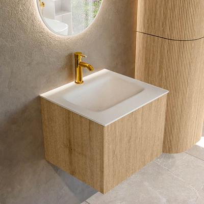 Badmeubel Mondiaz Kurve | 50 cm | Meubelkleur Oak | Wastafelkleur Talc | Midden spoelbak | 1 kraangat
