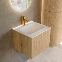 Badmeubel Mondiaz Kurve | 50 cm | Meubelkleur Oak | Wastafelkleur Talc | Midden spoelbak | 1 kraangat