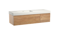 Storke Edge zwevend badmeubel 150 x 52 cm ruw eiken met Mata High asymmetrisch linkse wastafel in mat witte solid surface - thumbnail