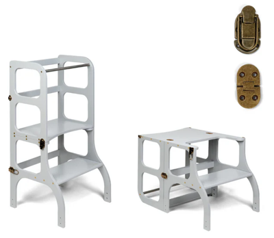 Ette Tete Leertoren Step'n Sit | Inklapbaar tot tafel en stoel | Grijs met messing