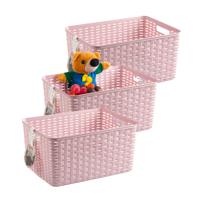 Opbergmand - 3x - Kastmand - rotan kunststof - roze - 18 Liter - 29 x 39 x 20 cm